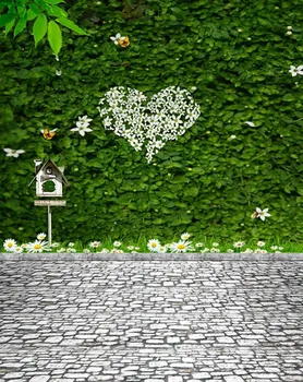 

Vinyl Backdrop for Photography 200x300cm Green Wall White Heart Grey Brick Floor Photo Background Wedding Photo Booth Props