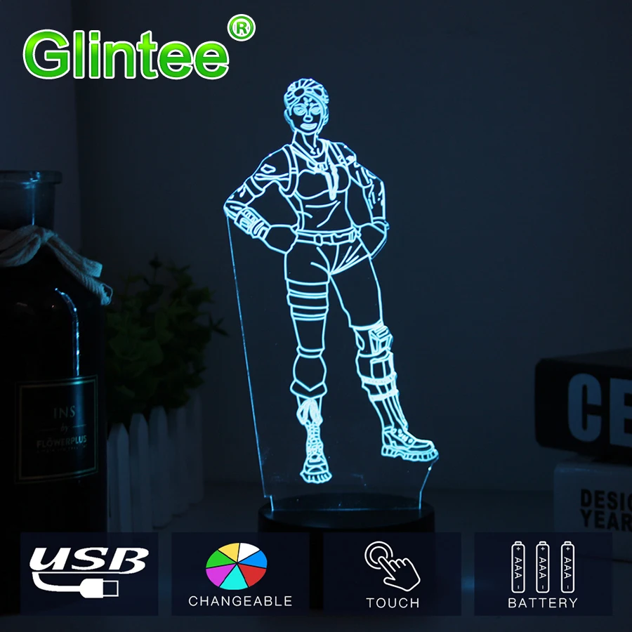 Fortnit Battle Royale Skin USB 3D Visual Lamp Changeable 7 Colors Touch ...
