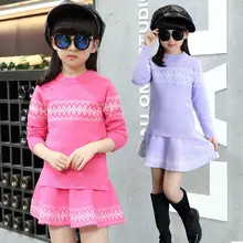 2016 female child set autumn child sweater short skirt twinset children’s clothing autumn and winter child sweater