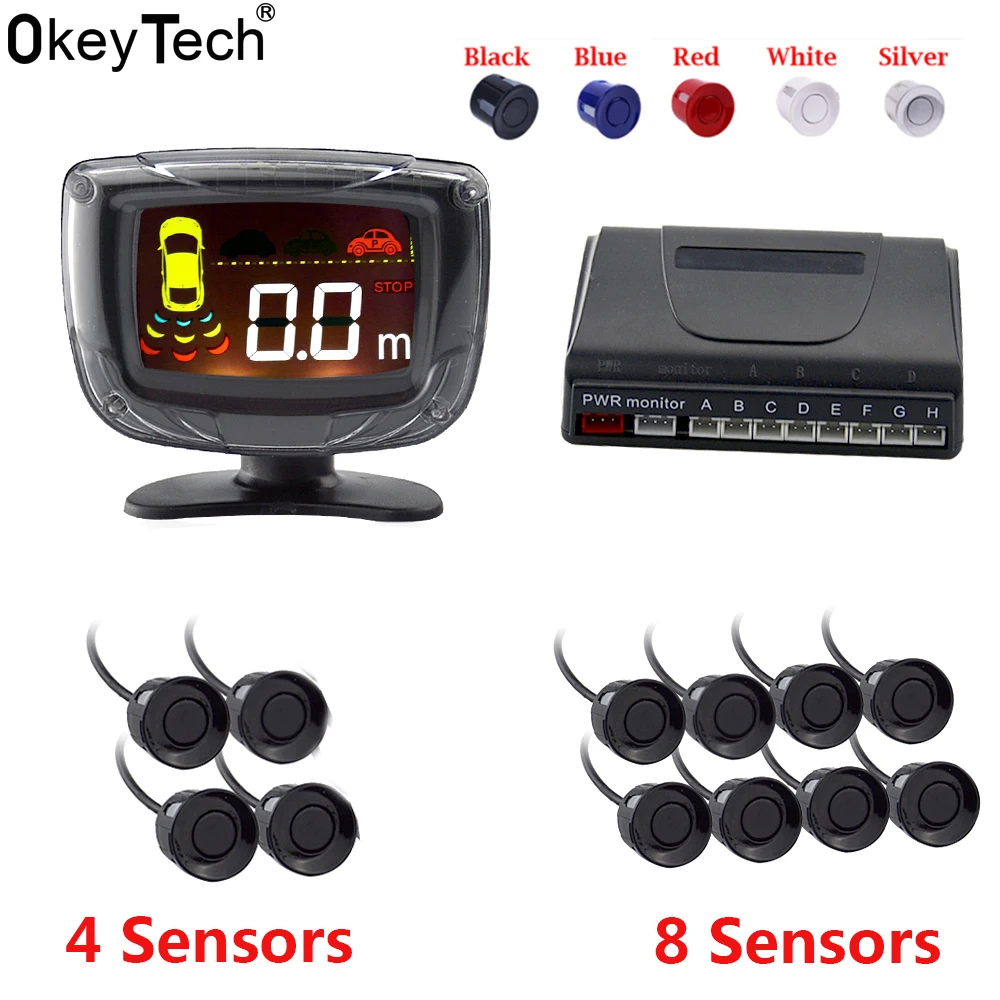 OkeyTech Auto Parktronic Car Parking Sensor 4/8 Radar Detector Reverse Backup Rear Monitor System LED Display parking Assistance