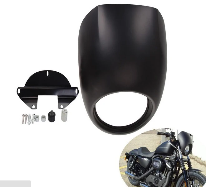 

Gloss Matte Black Motorcycle Headlight Plastic Front Visor Fairing Cool Mask Bezel For Harley Sportster XL 883 1200