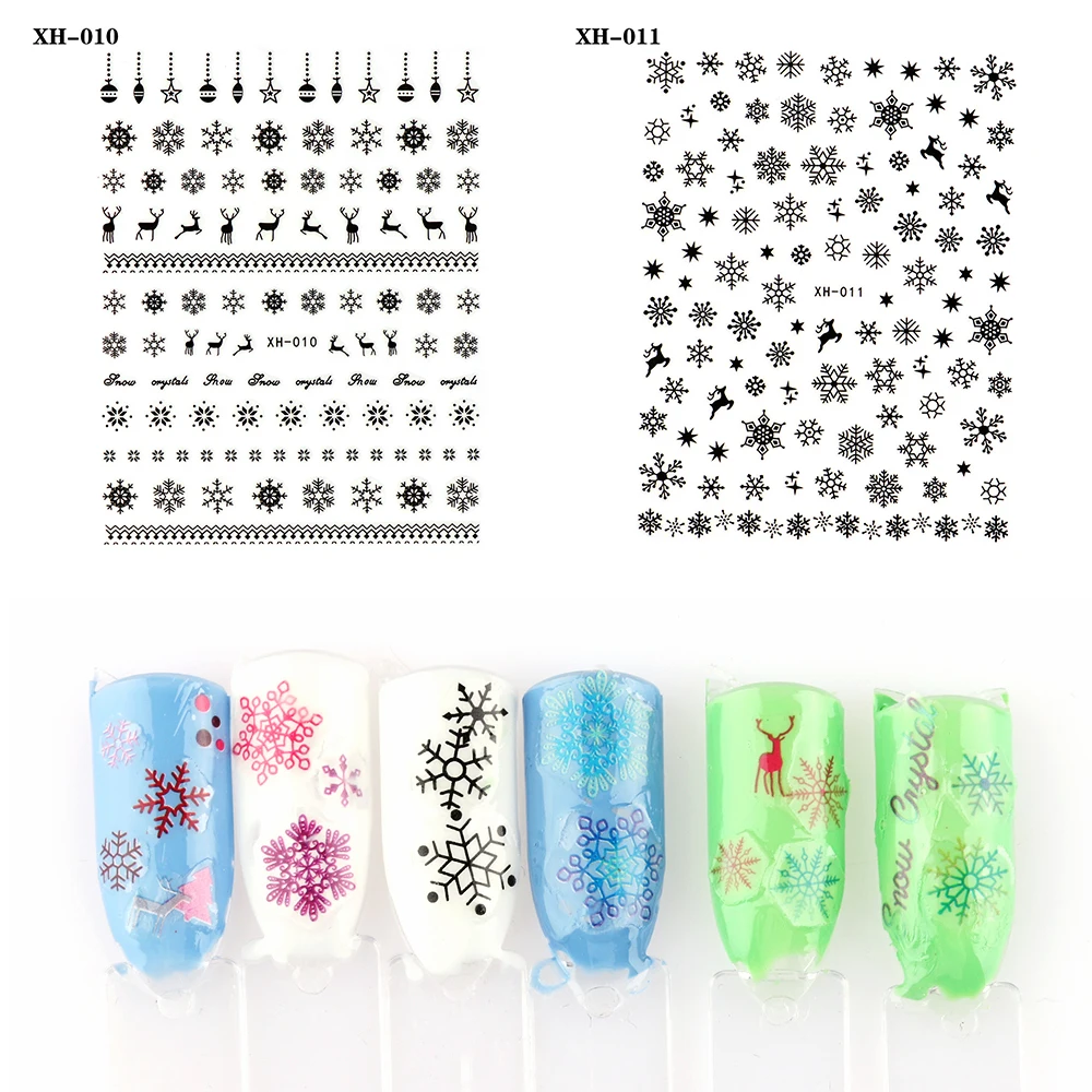 11 видов конструкций переводные наклейки для ногтей, новогодняя зимняя новогодняя Снежинка Xmax Harajuku, наклейки для ногтей, инструмент для украшения