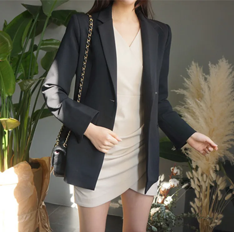 Blazers Women Notched Collar Single Button Full Sleeves Solid Office Lady 2018 New Fashion | Женская одежда
