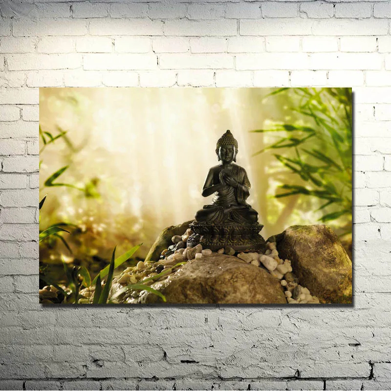 ZEN Stone Bamboo Шелковый арт плакат для буддизма 13x20 24x36 дюймов изображения домашнего