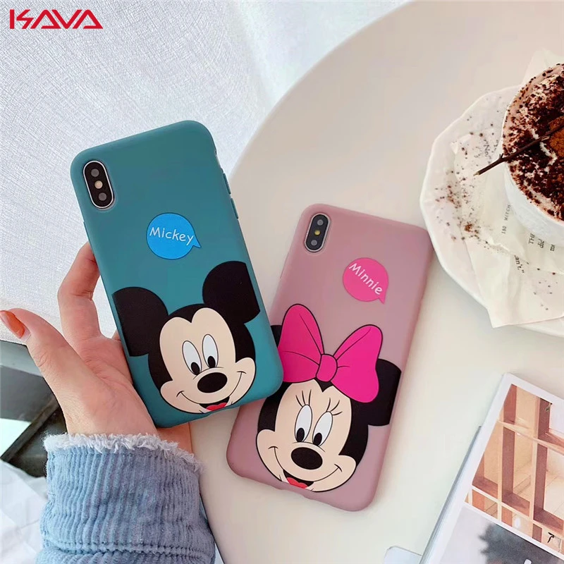 

Cartoon lovely Smiley face Minnie Mickey MouseCover Case For iPhone X 10 XS MAX XR 6 6S 7 8 Plus anti-fall shield Phone Coque