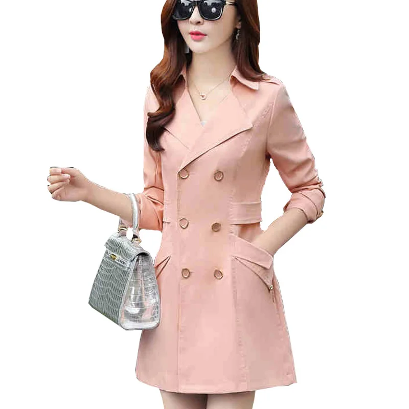 Add New Women's Double Button Trench Women Long Classic Windbreaker Trench Coat Spring Autumn