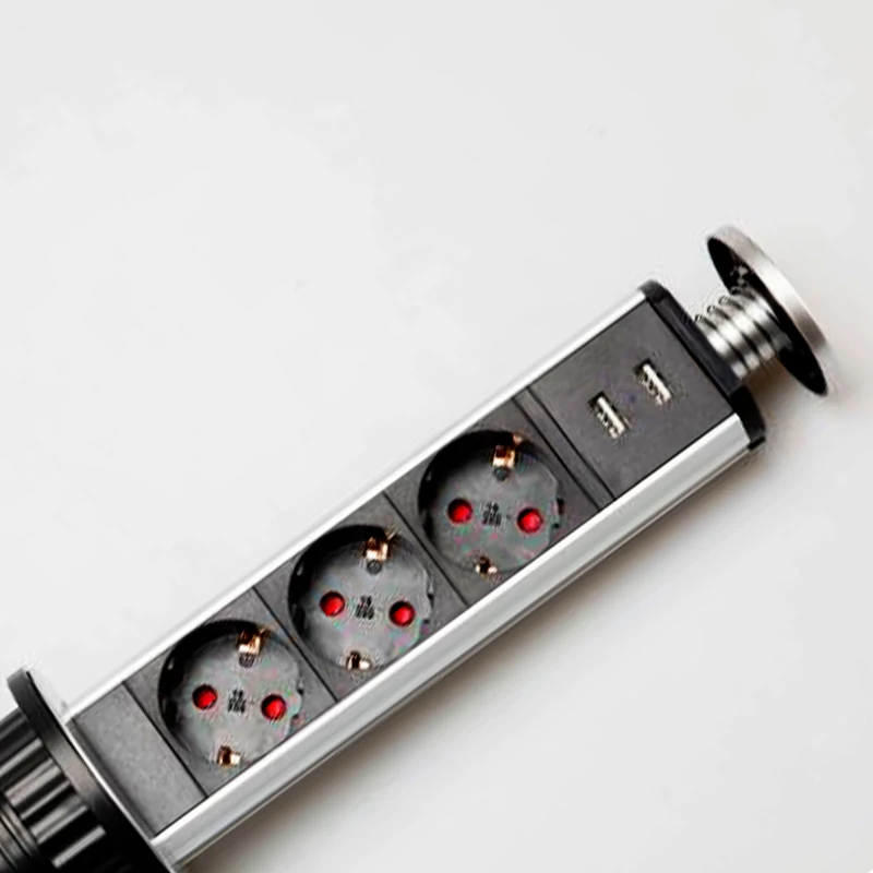 Tomada de Energia Soquete de Mesa de Cozinha Retrátil para Bancadas Tomada Elétrica Flexível 3 eu 2 Usb 220v 16a - Image 2