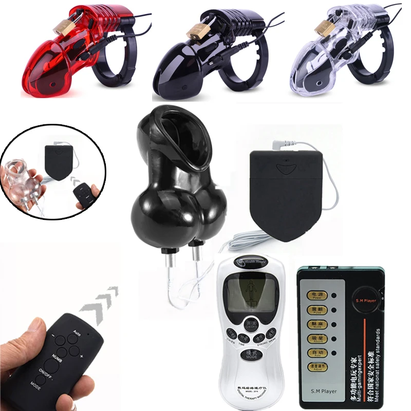 Wireless Remote Control Electro Shock Chastity Cage Penis Ring Sex Toys