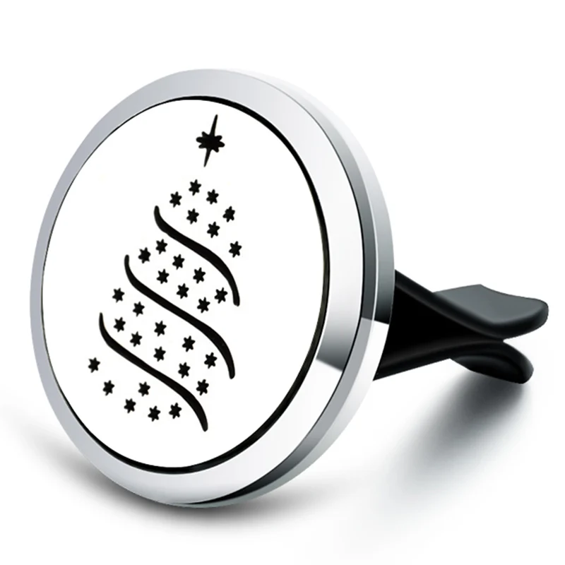 

30MM Christmas Tree Aroma Diffuser Stainless Steel Car Air Freshener Perfume Essential Oil Diffuser Locket Necklace Aromatherapy