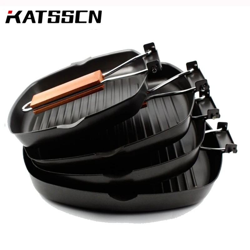 

Cast Iron Pan Non-Stick Square Grill Pan for Outdoor Wooden Folding Handle Pan Fry Steak Grill Pans Cast Iron Grill for bbq 256