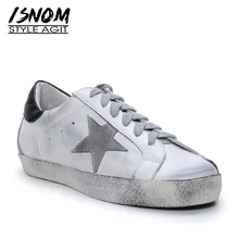 ISNOM Cow Leather Flats Star Women Round Toe Lace Up Footwear Elevator Shoes Female dirty Sneakers Casual Shoes 2019 New Spring ISNOM Cow Leather Flats Star Women Round Toe Lace Up Footwear Elevator Shoes Female dirty Sneakers Casual Shoes 2019 New Spring