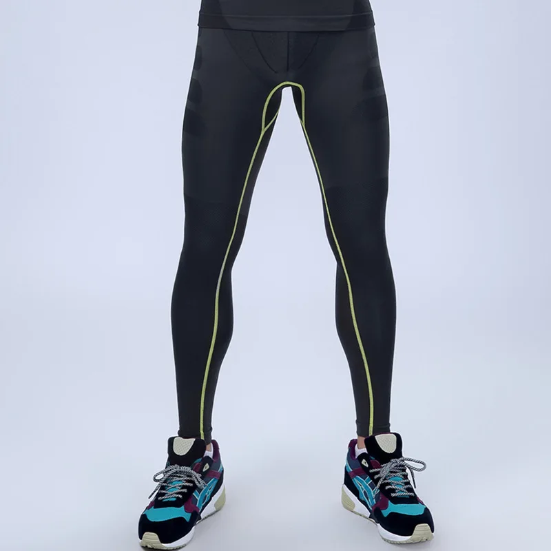 Компрессионные колготки футболки фитнес профессиональные тренировки мужские тренировочные брюки высокая эластичность джоггеры подходят Леггинсы для спортивных тренировок для мужчин - Цвет: green line pants