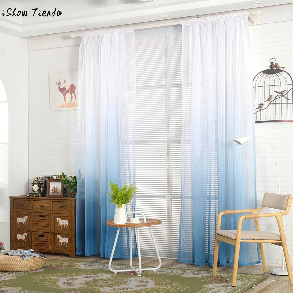 Luxury Gradient Sheer Tulle Curtains Window Treatment Voile Drape