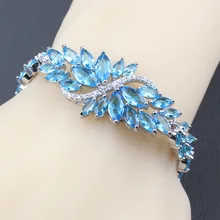 925 пробы серебро благородные 8-Цвет Регулируемый браслет цепи Длина 19,5 см морской Голубой Кристалл Модные брелок