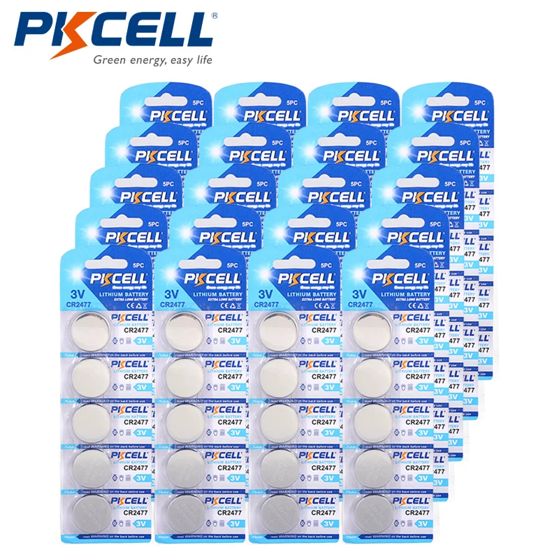 100 шт/20 упаковок PKCELL DL2477 2477 CR2477 3V литиевая батарея для монет часов Часы