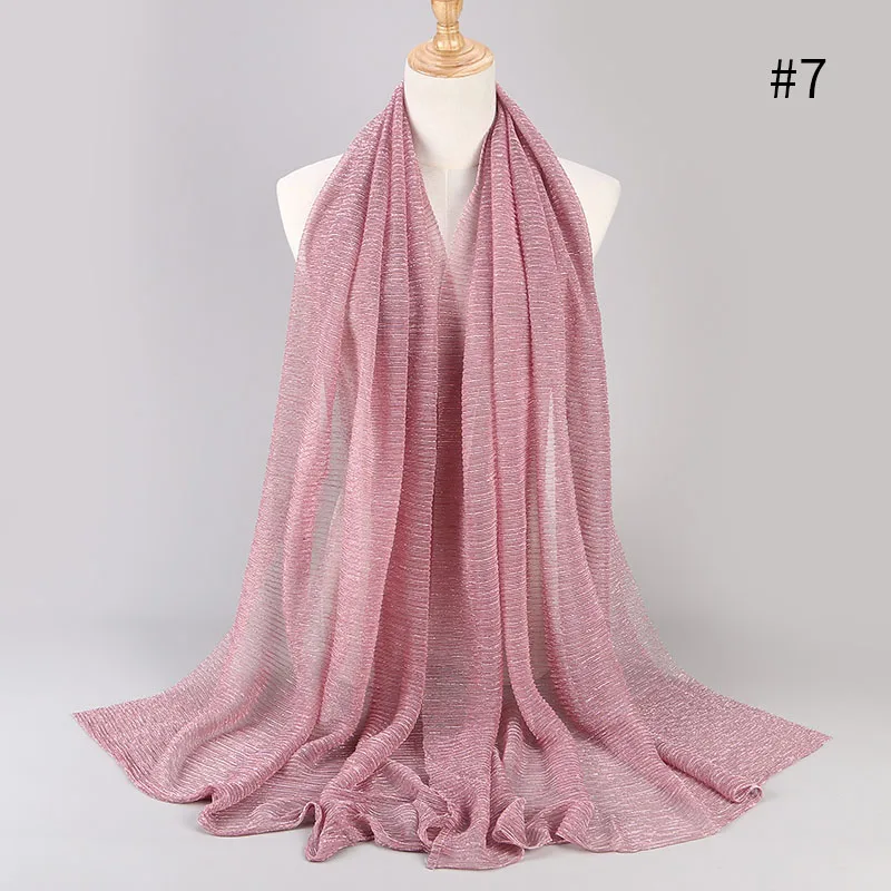 Модный Блестящий плиссированный хиджаб шарф, простая блестящая шаль, мусульманские хиджабы, женские вуали, шали, исламский шарф, 16 цветов - Цвет: MSL034 07