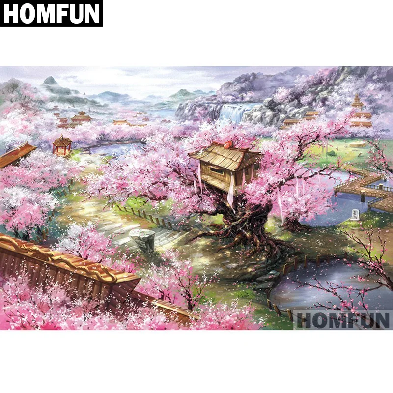 

HOMFUN Full Square/Round Drill 5D DIY Diamond Painting "Sakura landscape" Embroidery Cross Stitch 5D Home Decor Gift A01149