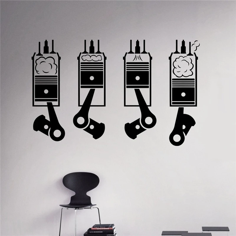 Motor Pistons Wall Sticker Auto Machine Vinyl Sticker Home Interior Garage Decor Removable Decor Wall Art Custom Decals X110