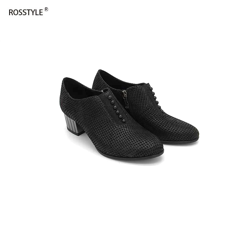 Placket azul Dedo Alto Tacón Hecho Calado Del Zapatos Genuino Elegante Rosstyle Suave A Redondo De Mano Pie Tacones Shoesc4 Cuero Bombas Las Mujeres Negro Cremallera qwZSxz