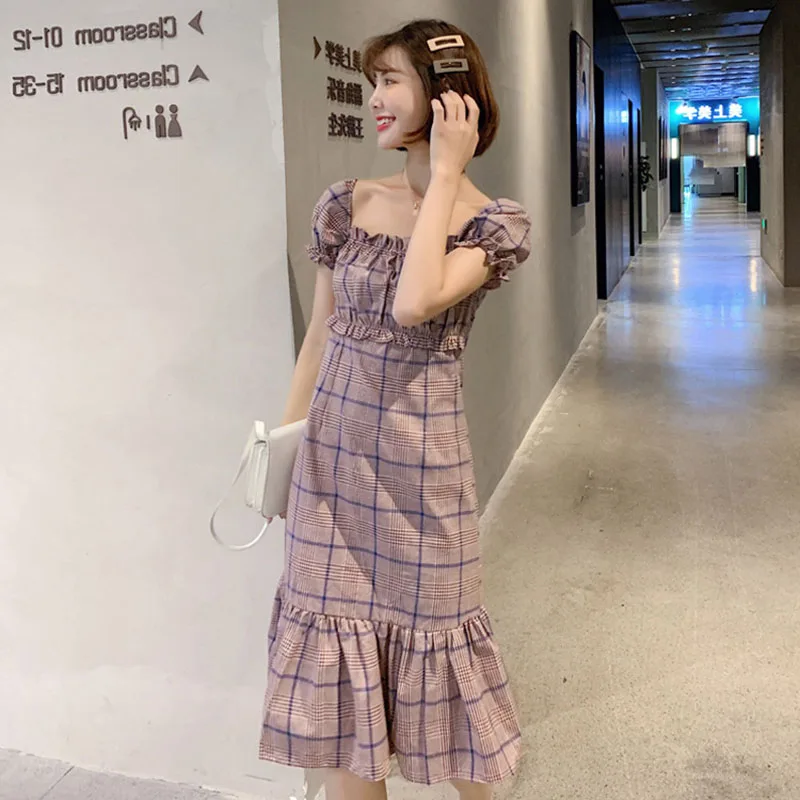 

Plaid Dress Summer 2019 New style women's clothing very fairy French non-mainstream dress first love over-the-knee fishtail skir