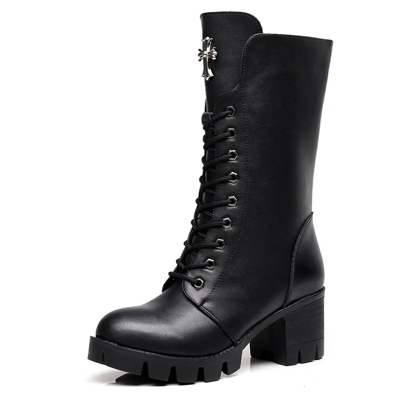 

Motorcycle Boots Martin Women's Leather Single High-heeled Spring And Autumn Thick Thick With The Female Boots