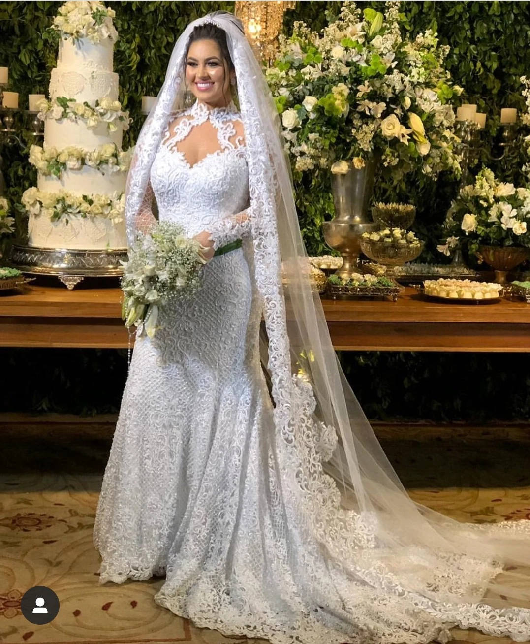 Vestidos De Novia sirena De encaje 2019 vestidos De De manga larga 2018 Vestido De noche De talla grande cuello alto tren De corte|Vestidos de novia| -