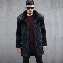 Xiu Luo 4XL зимняя мужская куртка с лисьим меховым воротником из искусственного меха кролика трендовая Меховая куртка с воротником черная длинная модная верхняя одежда