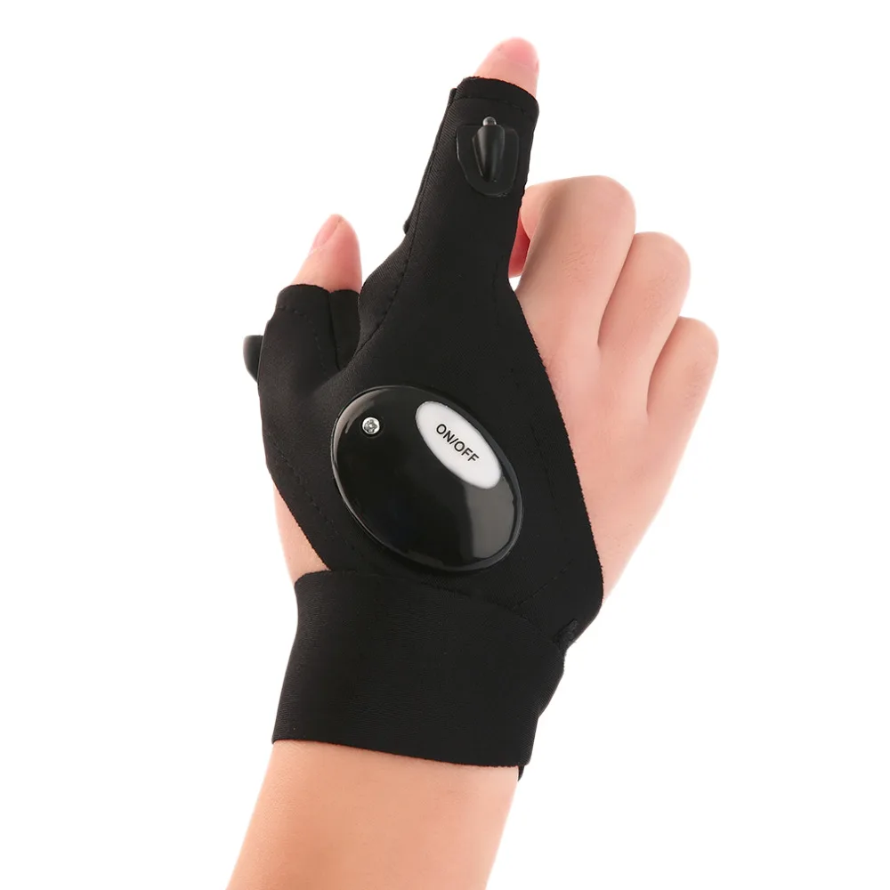 Outdoor LED Fingerless font b Glove b font Fishing Magic Strap Flashlight Torch Cover Survival Camping