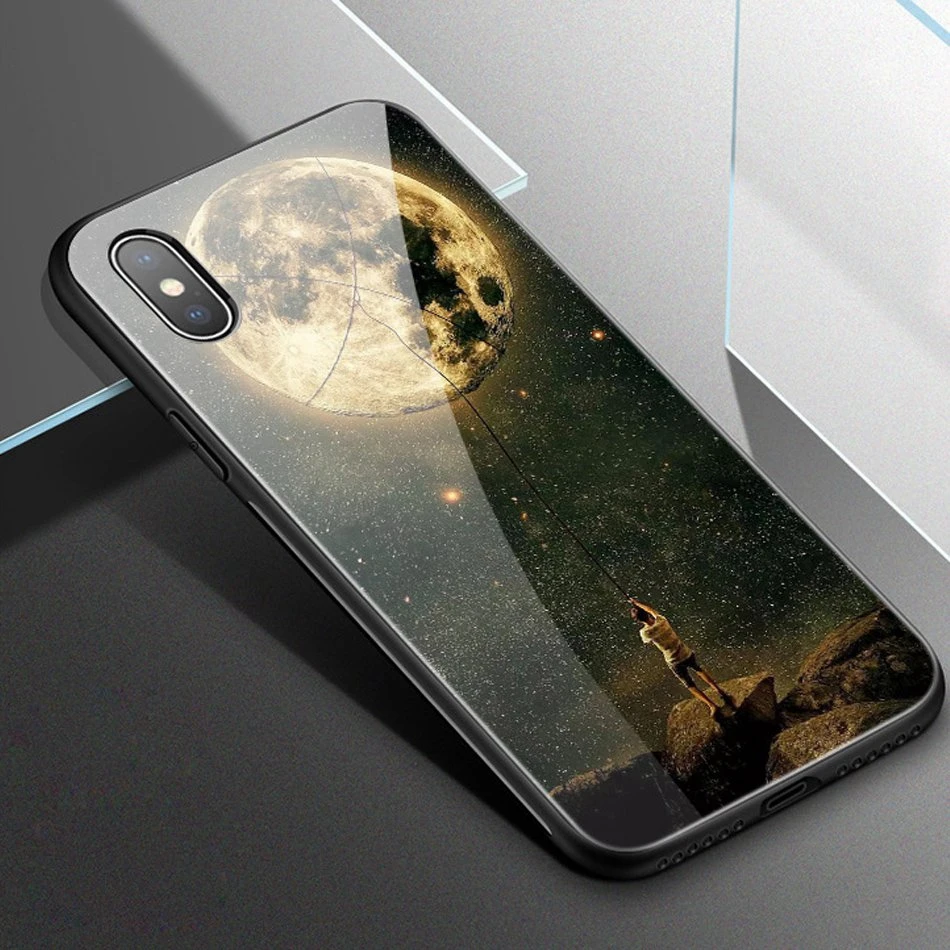 Luxury tempered glass case for iPhone XS Max silicone space patterned phone cover for iPhone XS XR X 8 7 6 6s plus fitted coque  (14)