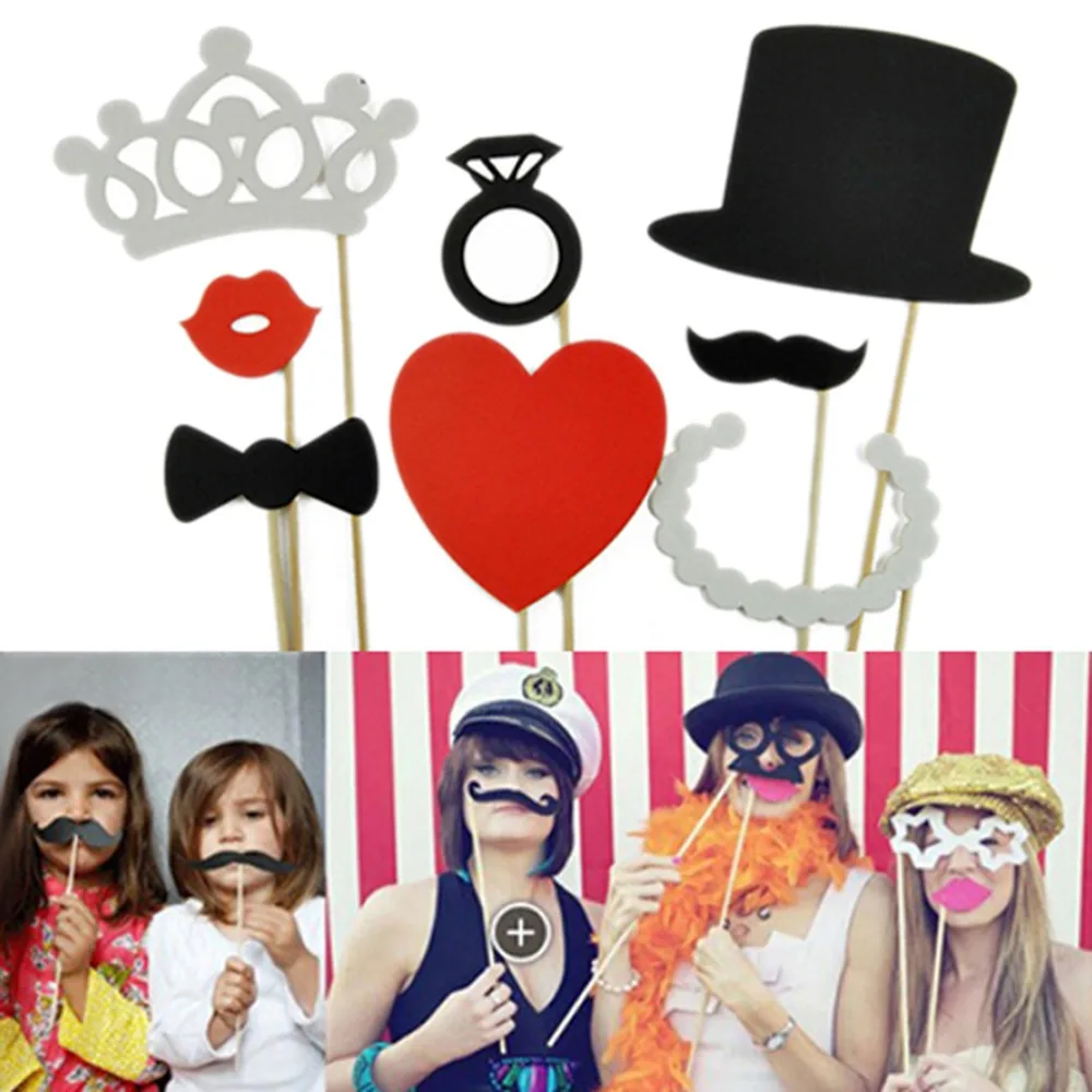 Fashion Photo Booth Props Mustache Lip Ring Heart Crown Stick Party Decoration Event & Party Supplies 8 Pcs
