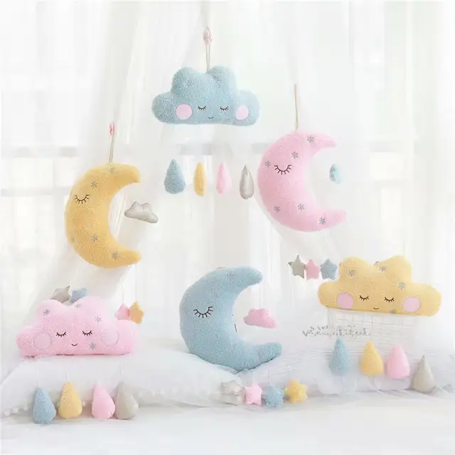 Nordic Cloud Moon Soft Stuffed Toys Wall Decoration Pink Grey Baby
