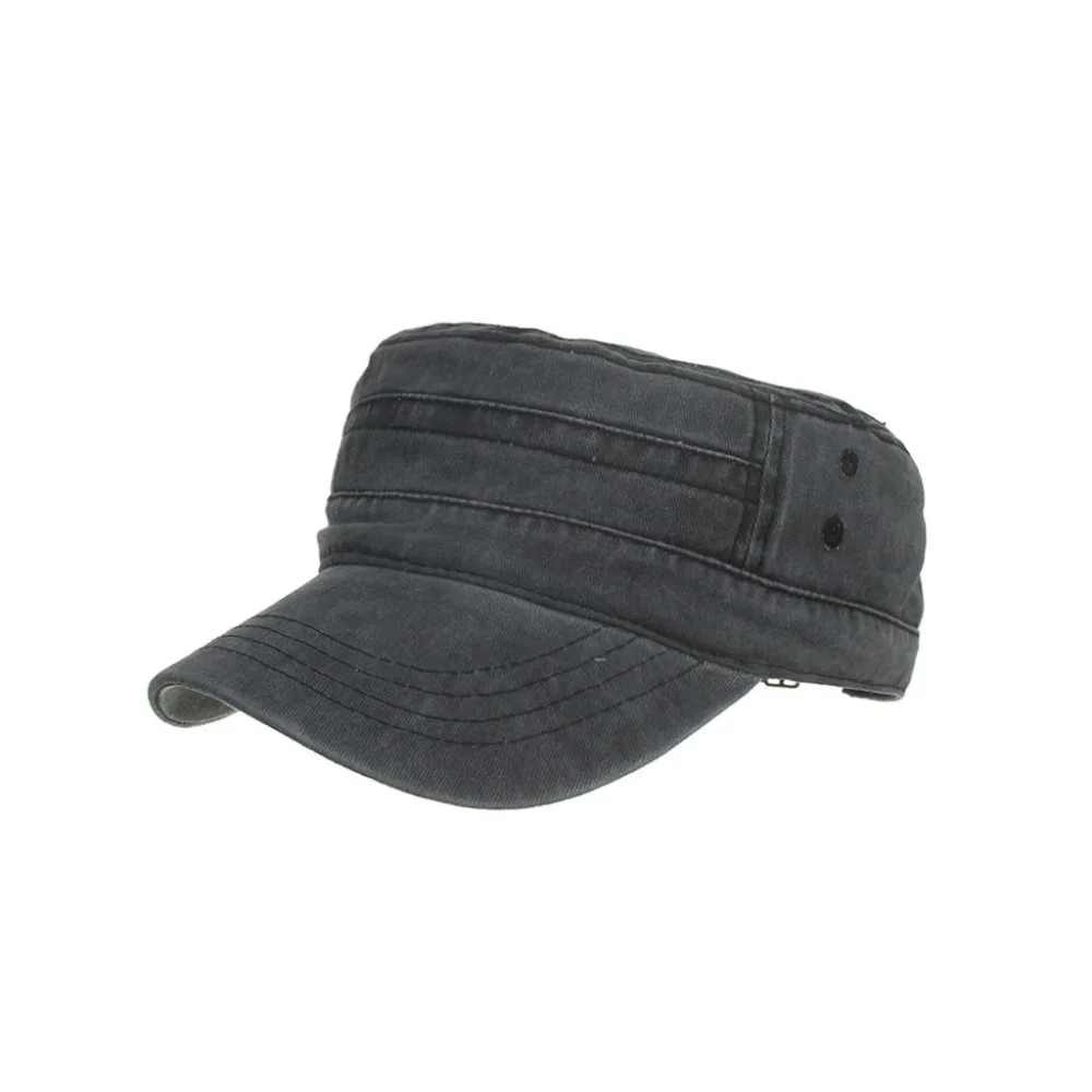 

4 Colors Washed Cotton Military Caps Cadet Caps Unique Design Vintage Flat Top Cap #4A16
