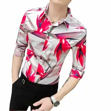 Социальные Для мужчин рубашка цветок Camisa masculina Половина рукава Цветочные Для мужчин s рубашки Гавайский Стиль Летняя блузка Для мужчин