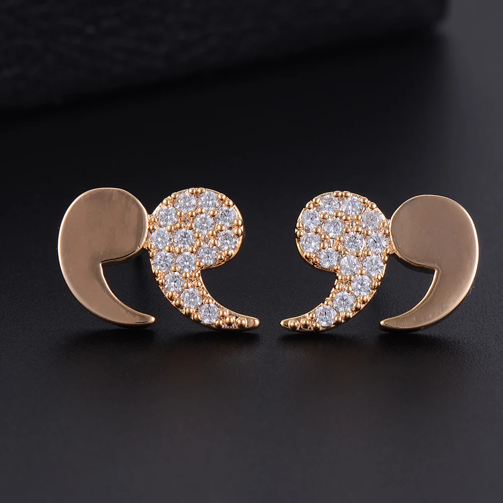 

Personality Punctuation Comma Number 9 Stud Earrings Cubic Zirconia For Women Girls