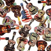 50 Stuks 26*18Mm Mix Prints Geschilderd Houten Knoppen Gitaar Kleding Accessoires Hout Naaien Decoratieve Knoppen Scrapbooking 2 gaten