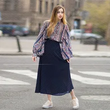 Шифоновая Женская длинная юбка с оборками, с высокой талией, раздельные юбки женские, макси, весенне-летняя офисная одежда для женщин, большие размеры, Vestidos