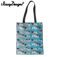 NOISYDESIGNS 3D животных головоломки Мопс печатные многоразовые Холст сумки для Для женщин Бакалея Tote Холст складной мужской эко-сумки