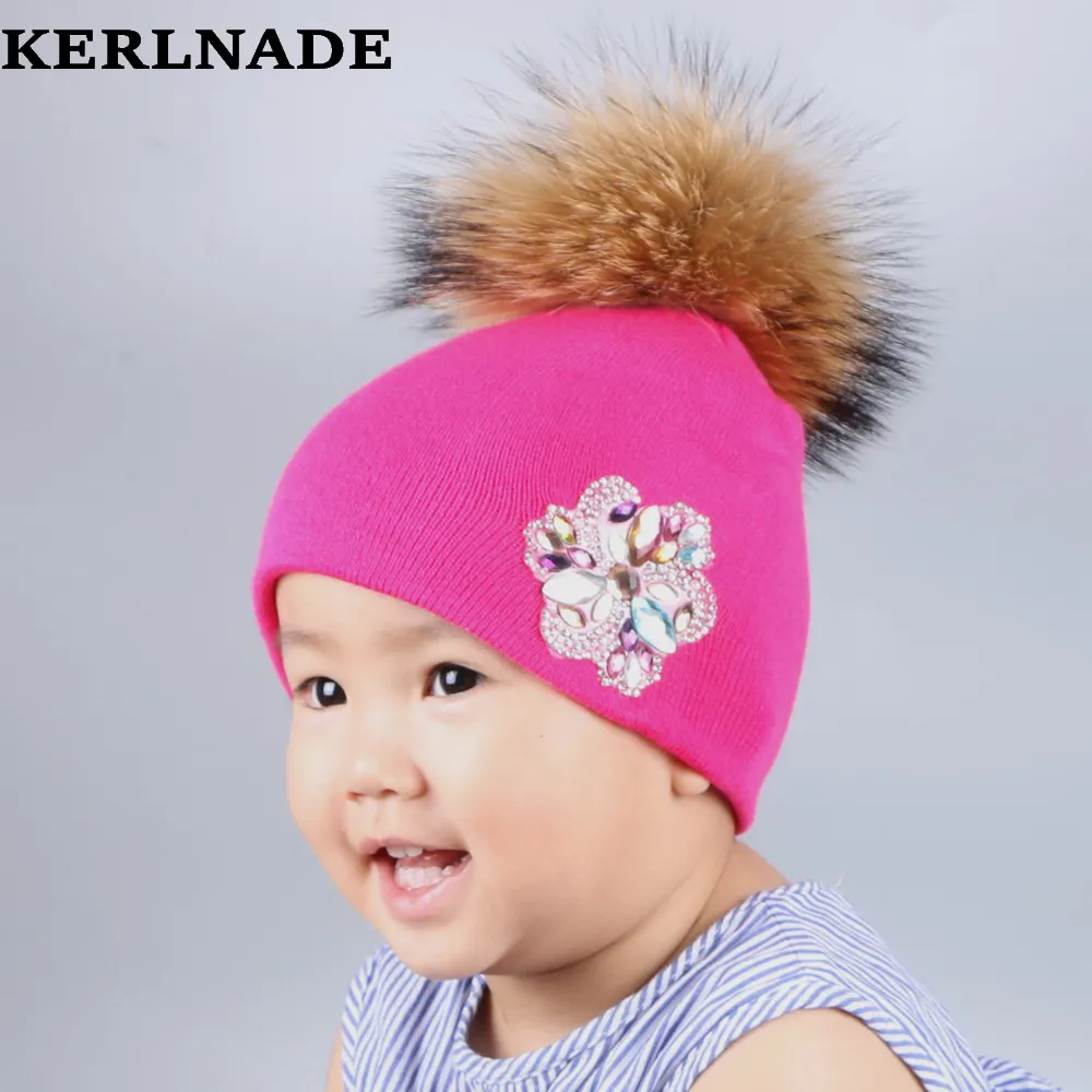 

baby skullies 0-2 year old children brand winter hats genuine mink pompom cotton beanies boy girl casual warmer hat gorros