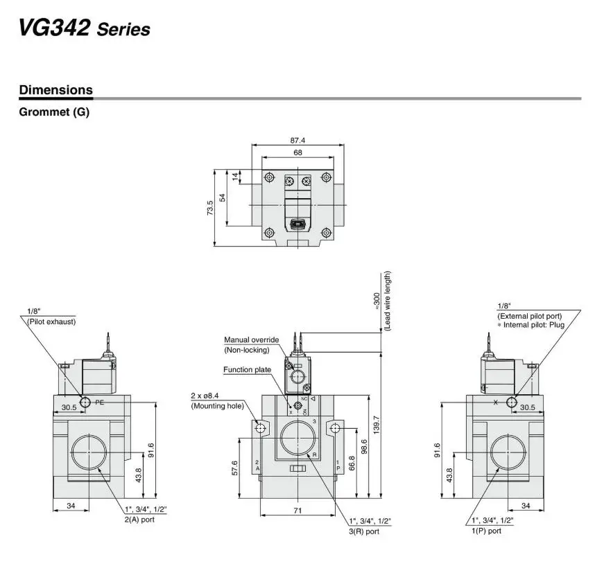 YIYUN электромагнитный клапан, резистор VG342-3G-04A VG342-3G-06A VG342-3G-10A VG342-4G-04A VG342-4G-06A VG342-4G-10A VG342-5G-04A