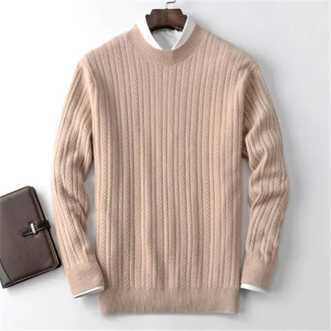 Кашемировый витой вязаный мужской модный невысокая горловина H-прямой пуловер свитер 4 цвета S-2XL розничная оптом - Цвет: beige