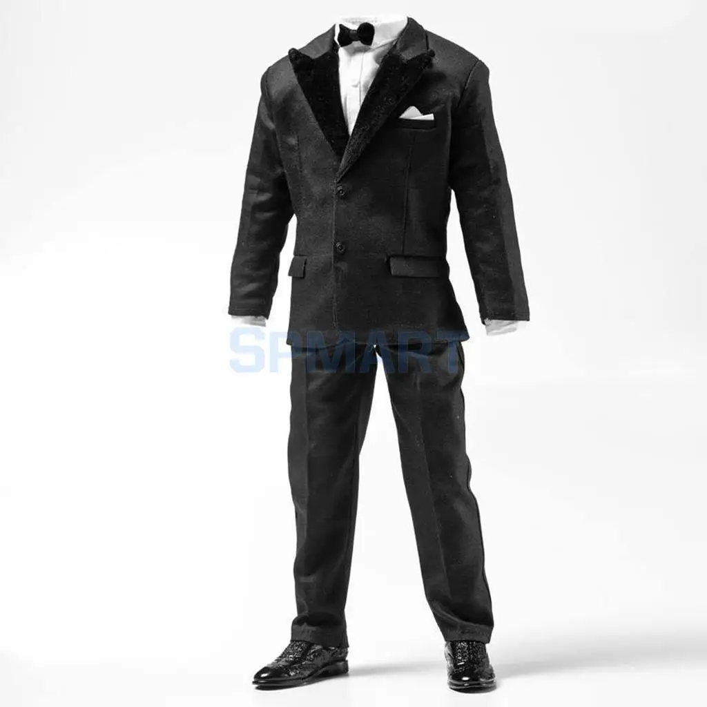 1/6 Scale Black Suit Coat Trousers Shirt Shoes Set Clothes for 12'' Male Action Figure Hot Toys Enterbay Mr.Bean Accessories
