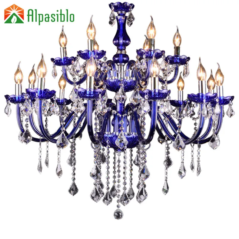 

Large crystal chandelier 12+6 18 Arms blue Luxury crystal light Fashion chandelier crystal light Modern Foyer Living Room Lamps