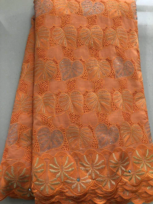 

Nigerian African Lace Fabrics High Quality For Cotton Lace Fabric With Stones Swiss Voile Lace In Switzerland ELL3874 ORANGE