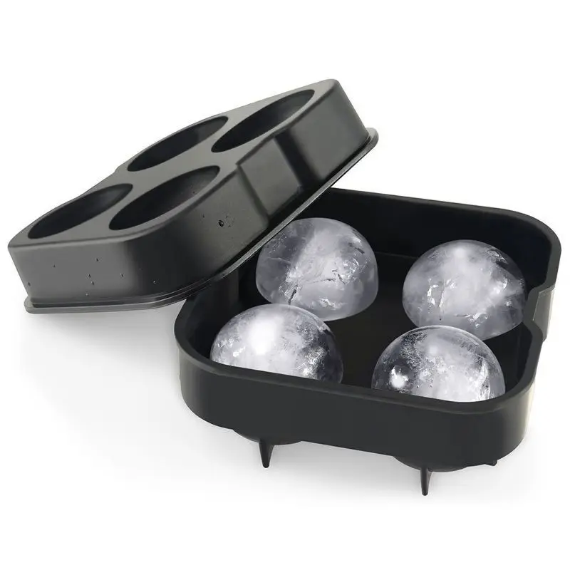 Cocktail Whiskey Ice Ball Maker Ice Cube Tray 4 Large Silicone Ice Molds Maker Bar Kitchen