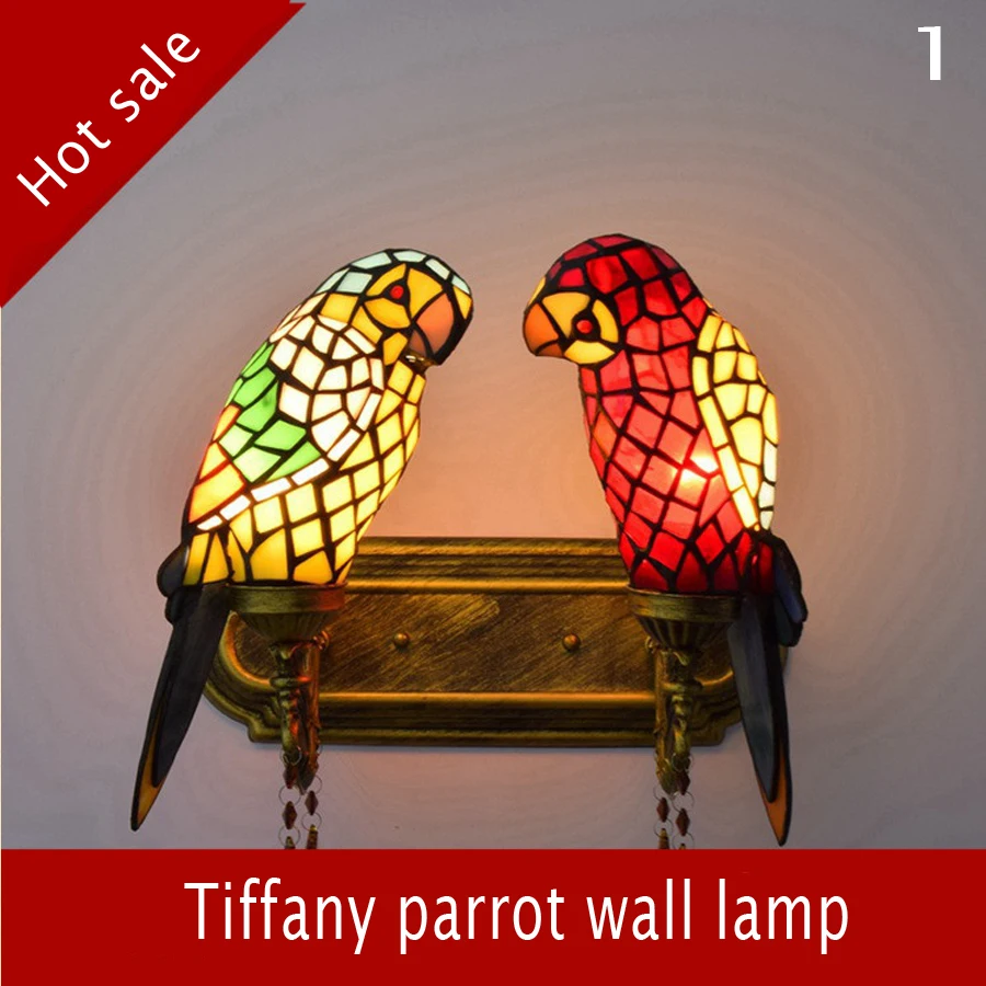 Tiffany Parrot Wall Lamp Hotel Lamp European Lobby Living Room Glass