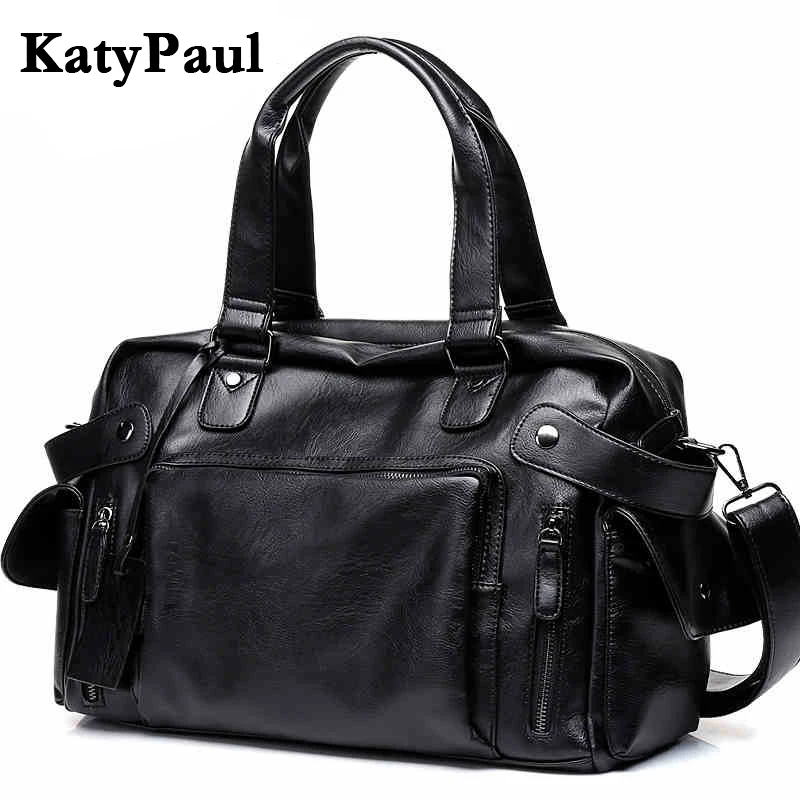 

KatyPaul Brand Men Leather High Quality Handbag Casual Male Travel Laptop Bags Shoulder Bag Men Vintage Duffel Tote Bag Mochila