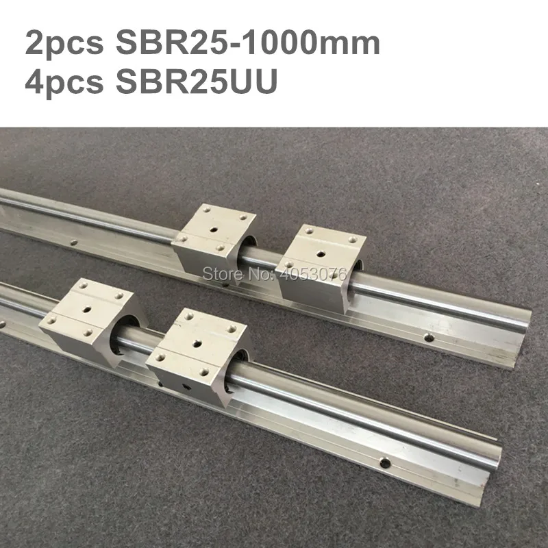 New 2 Pieces SBR25-1000mm Support Linear Rail 4 SBR25UU Bearing Blocks