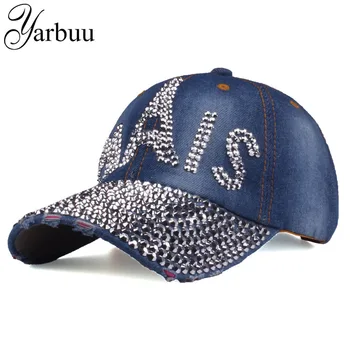 

[YARBUU]Baseball caps 2017 The new tower men and women Adjustable sun hat rhinestone denim hat and cotton snapback cap