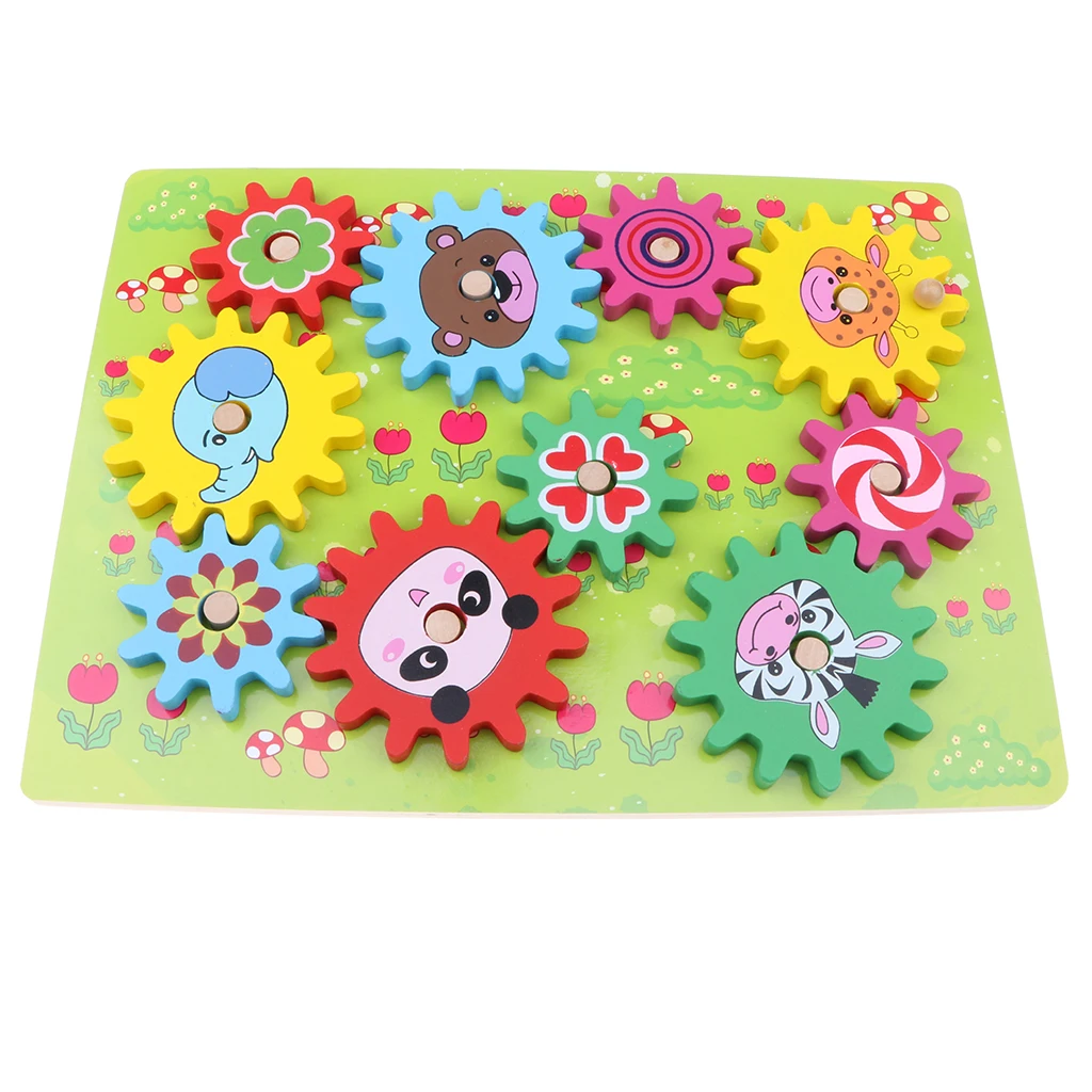 Wooden Gear Toy Animal Theme Board, Kids Early Engineering Educational Toy Set Birthday Gift