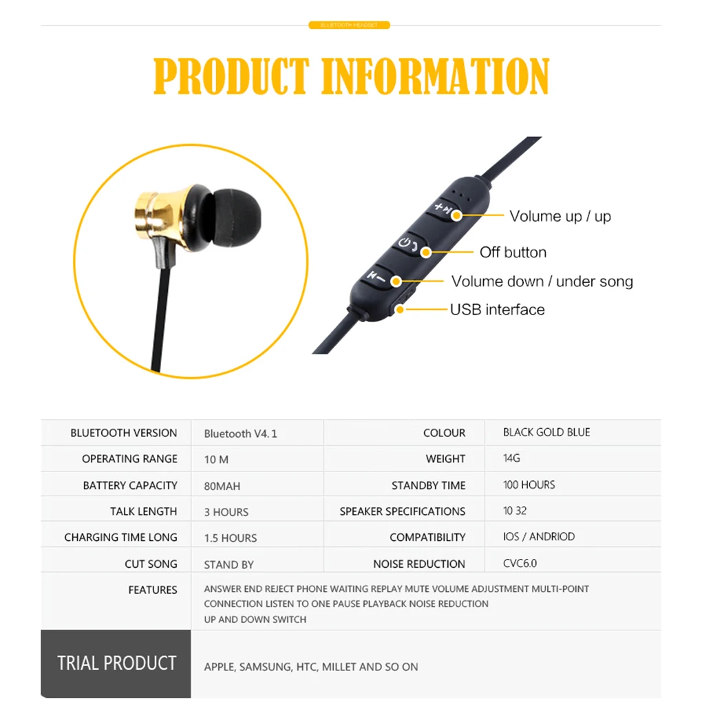 Беспроводные Bluetooth наушники XT11, музыкальная гарнитура, шейные спортивные наушники с микрофоном для IPhone, samsung